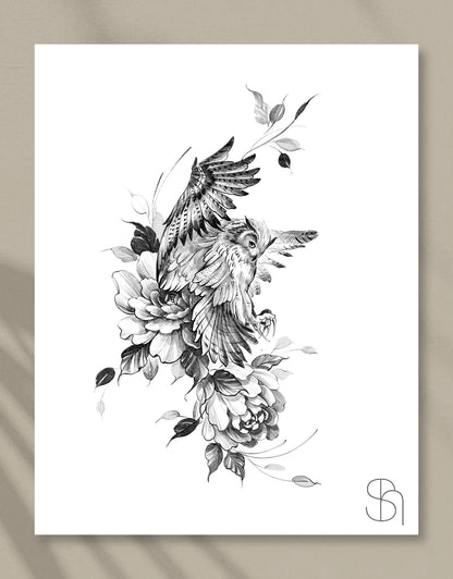 Owl tattoo flash tattoo design