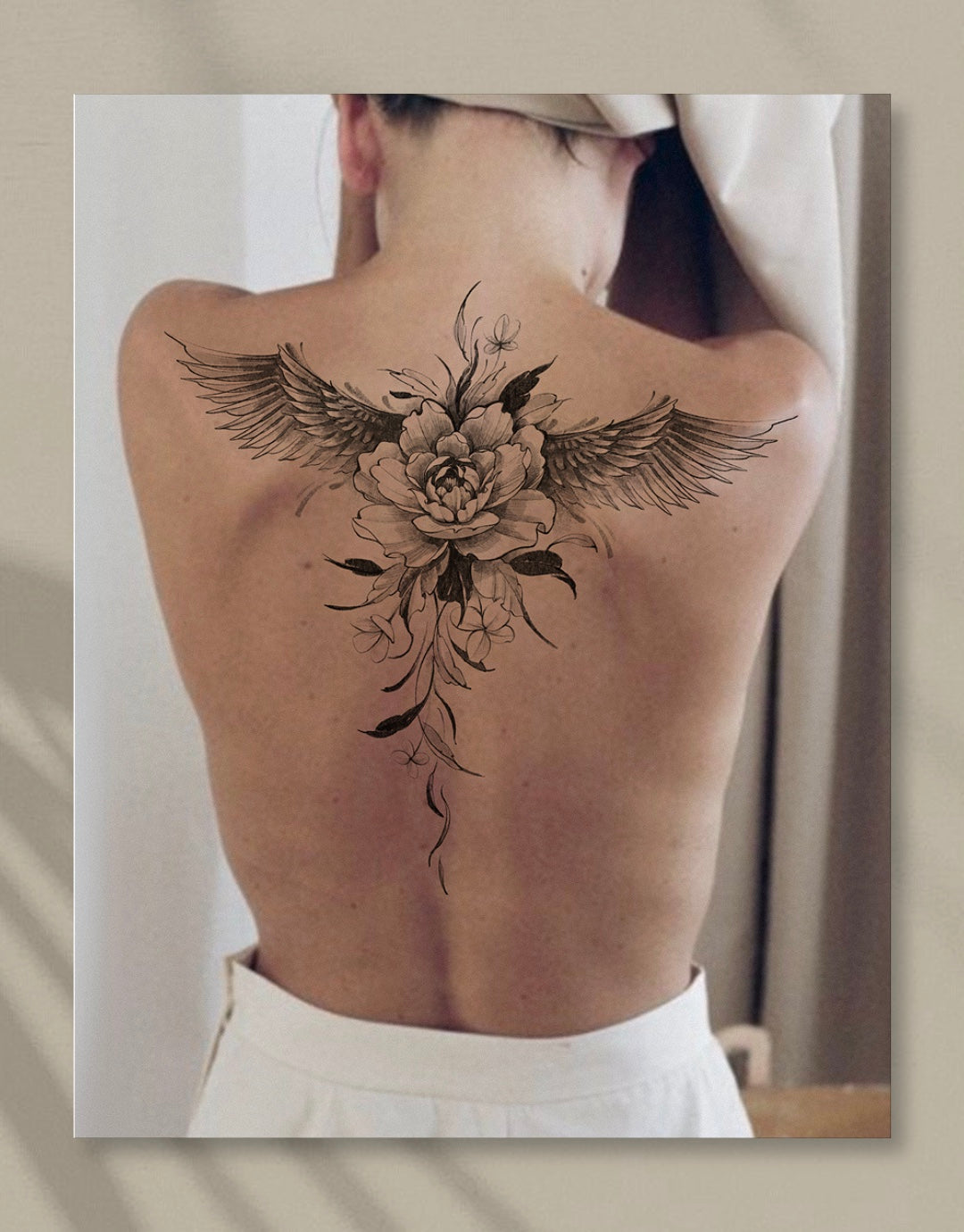 Wings and Flower tattoo flash concept design