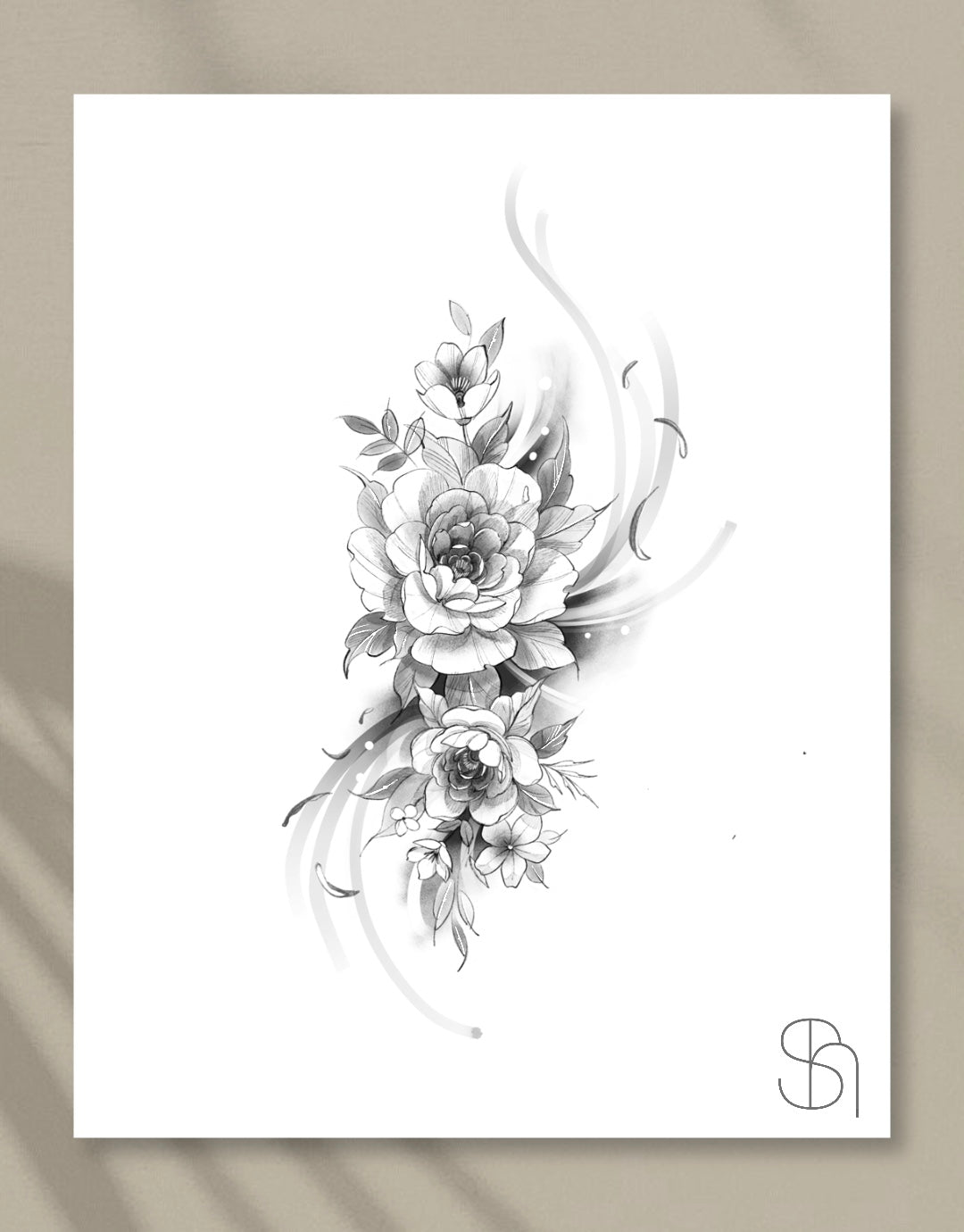 Flower tattoo flash design